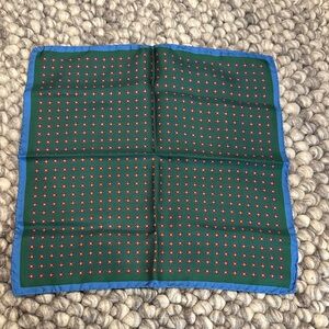 Ike Behar Green Floral Motif Pocket Square with Blue Edge